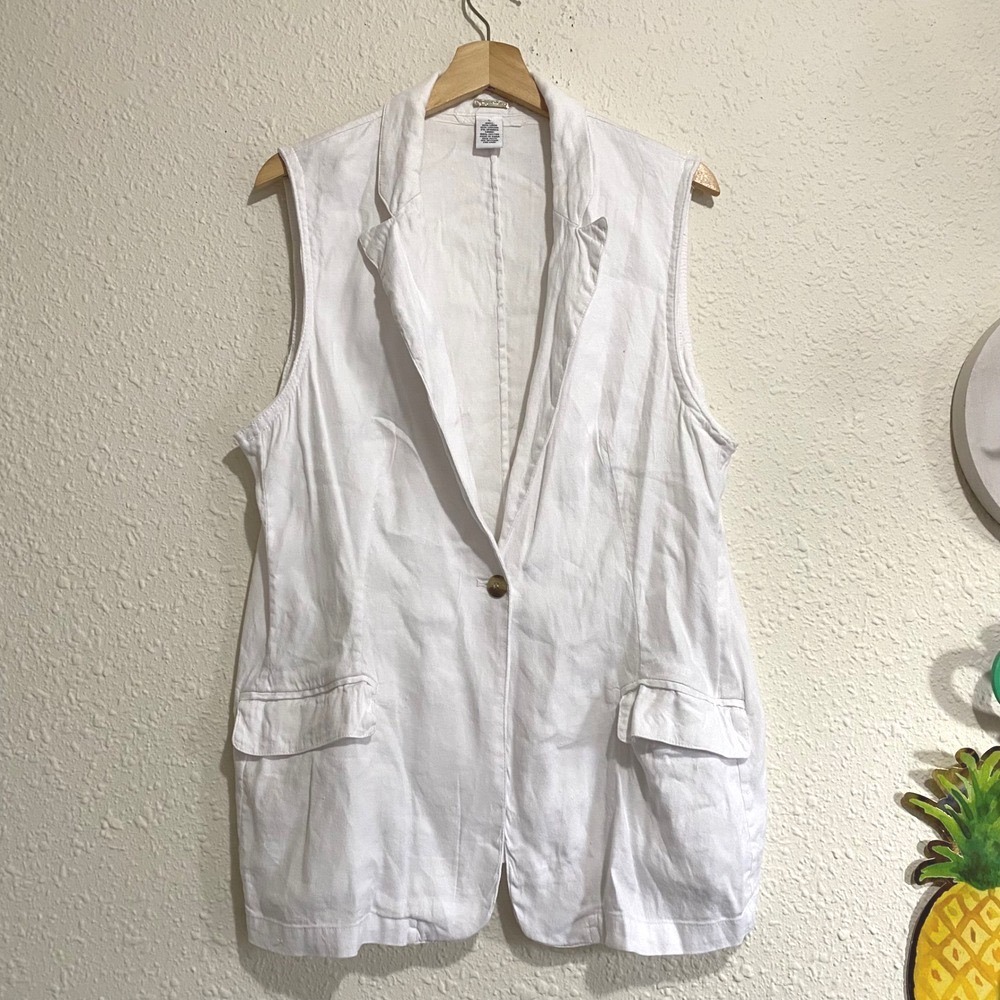 Magaschoni Womens White Euro-Summer Sleeveless Blazer Vest Single Button‎ Large
